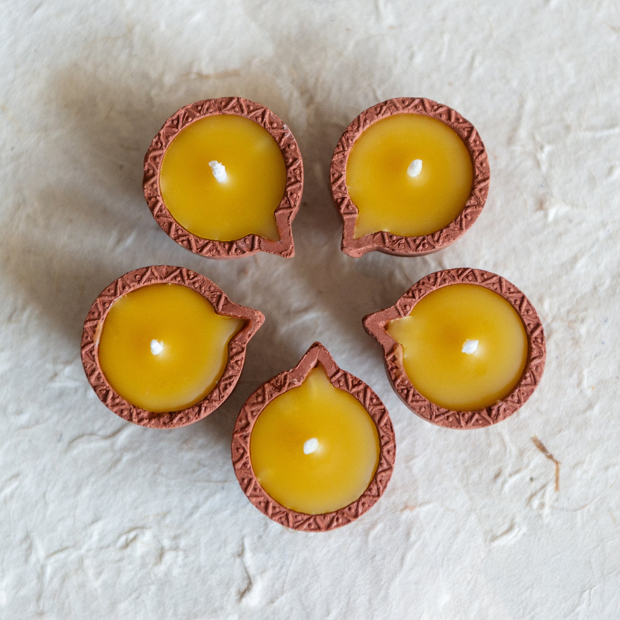 5 MINI BEESWAX DIYAS with Zig Zag pattern | Beeswax Tealights